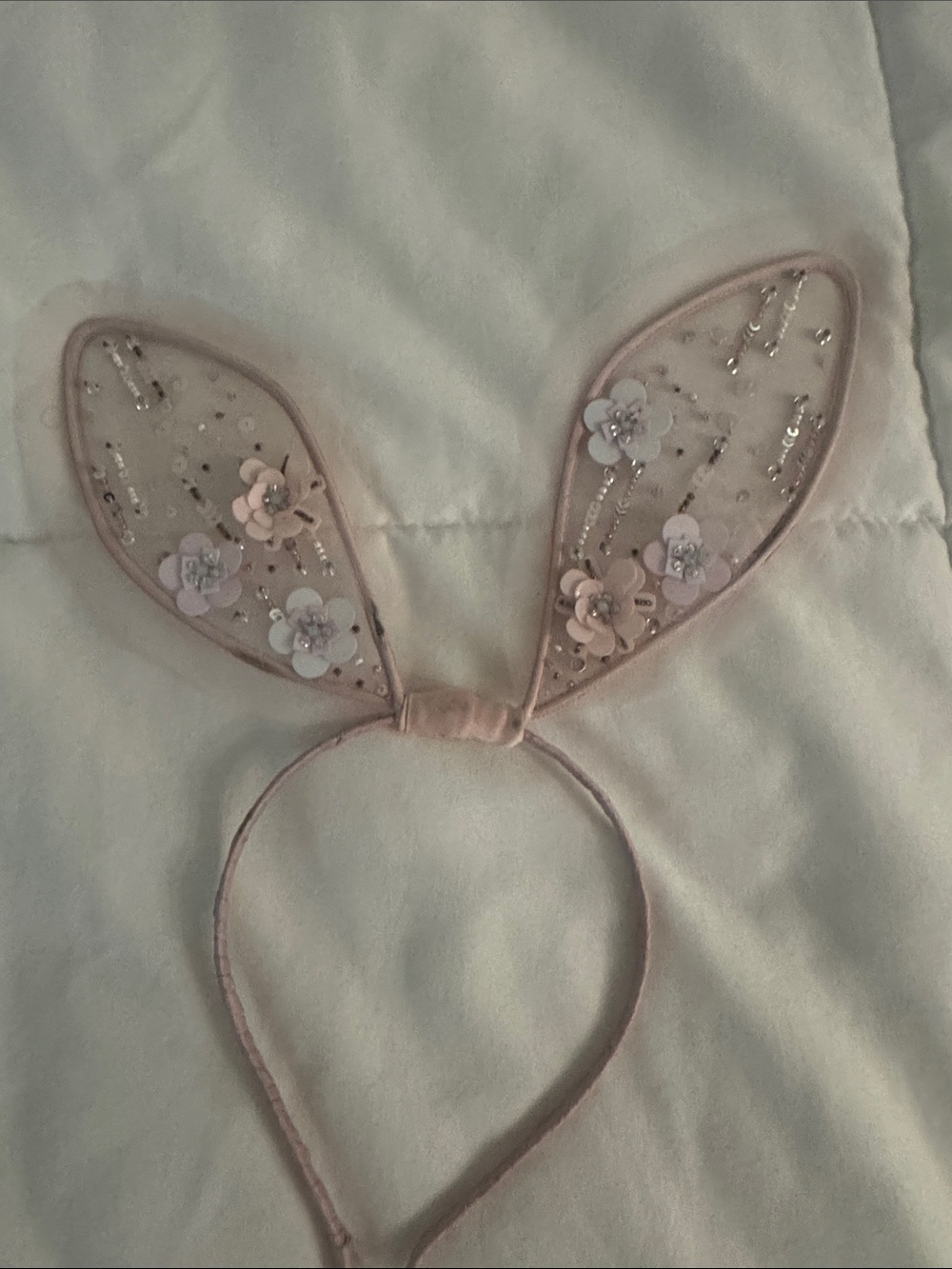 Tutu Du Monde Pale Pink Sequin Floral Bunny Ear Headband